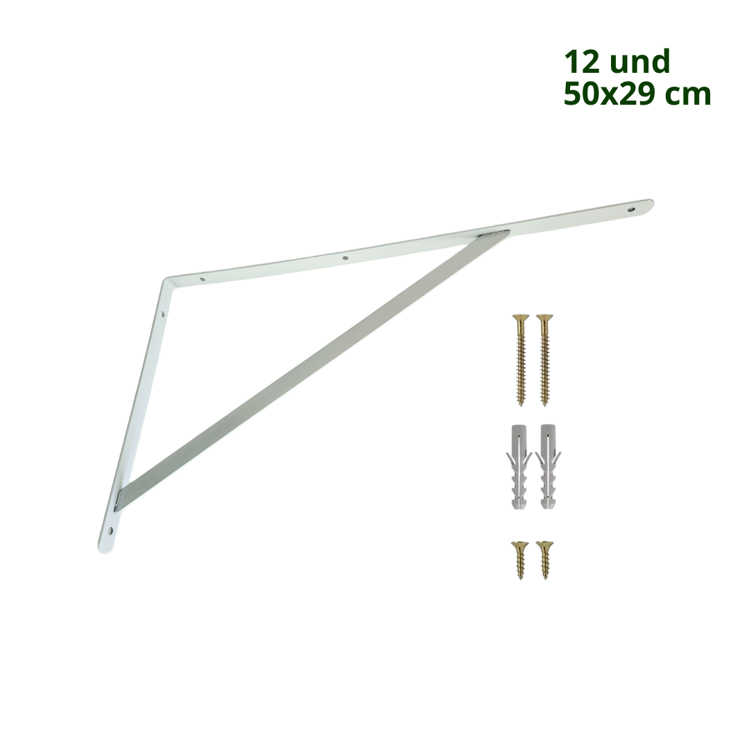 Kit com 12 Unidades — Suporte Mão Francesa Branca 50x29 cm — Com Bucha e Parafusos