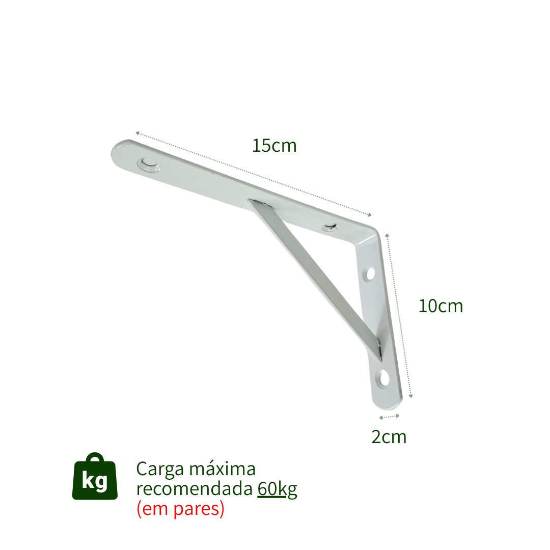 Kit com 12 Unidades — Suporte Mão Francesa Branca 15x10cm — Com Bucha e Parafusos
