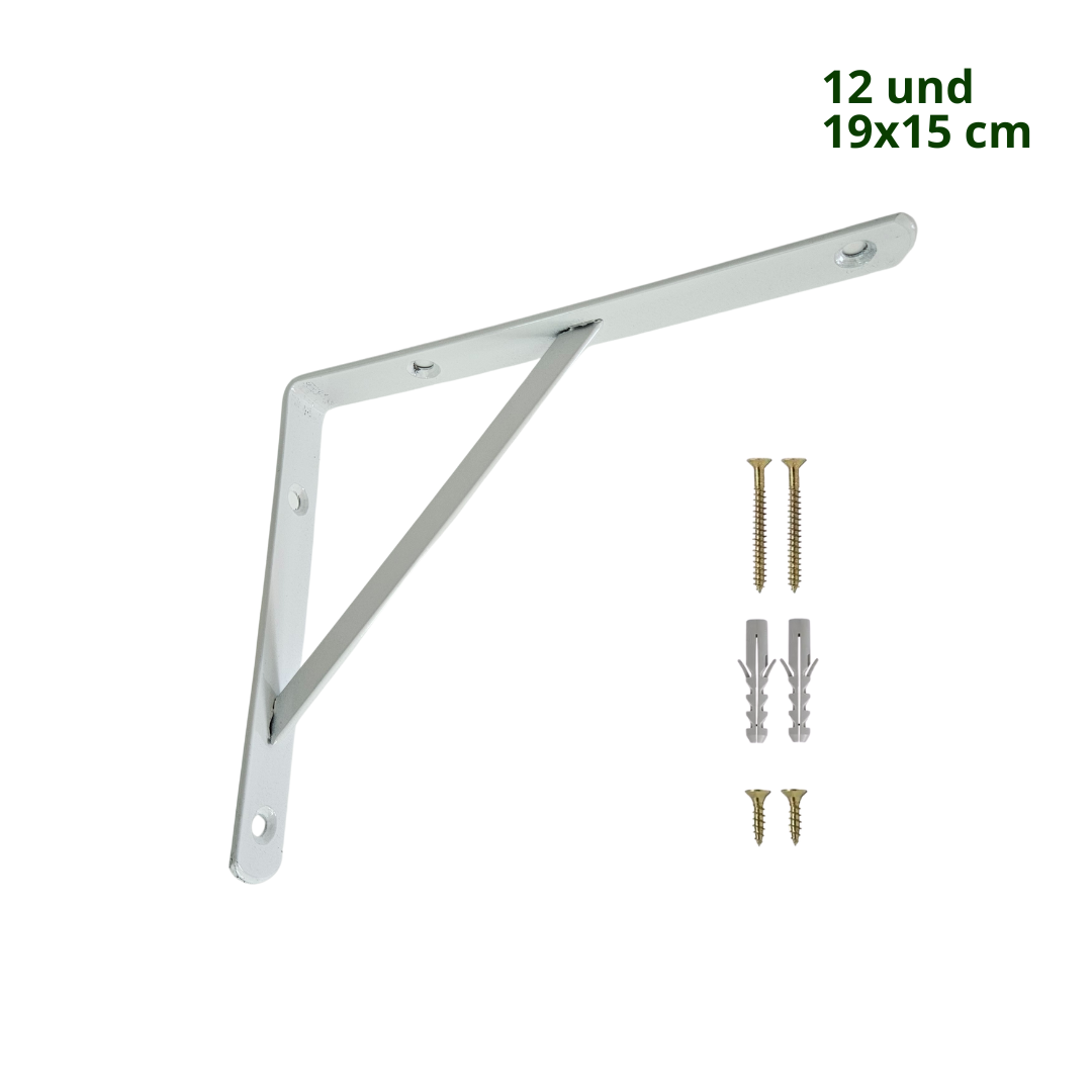 Kit com 12 Unidades — Suporte Mão Francesa Branca 19x15 cm — Com Bucha e Parafusos