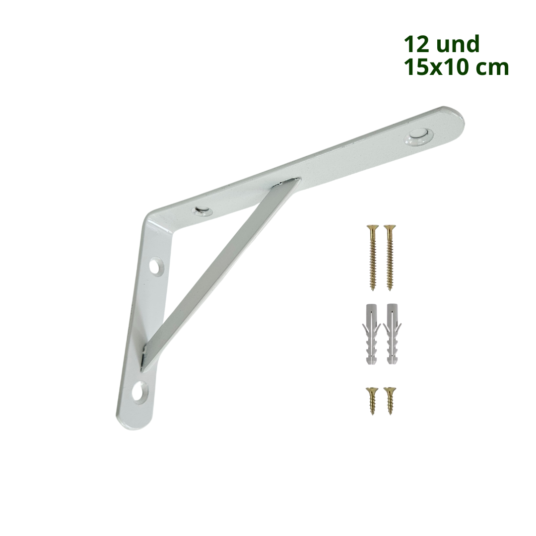 Kit com 12 Unidades — Suporte Mão Francesa Branca 15x10cm — Com Bucha e Parafusos