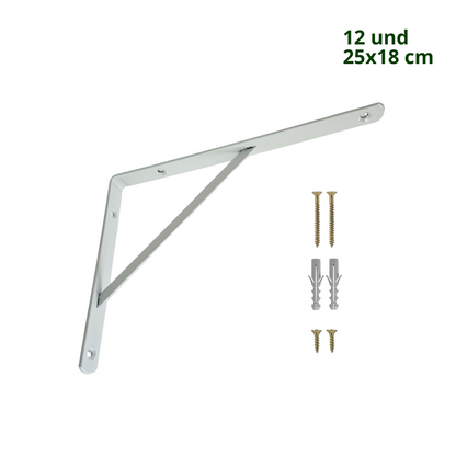 Kit com 12 Unidades — Suporte Mão Francesa Branca 25x18 cm — Com Bucha e Parafusos