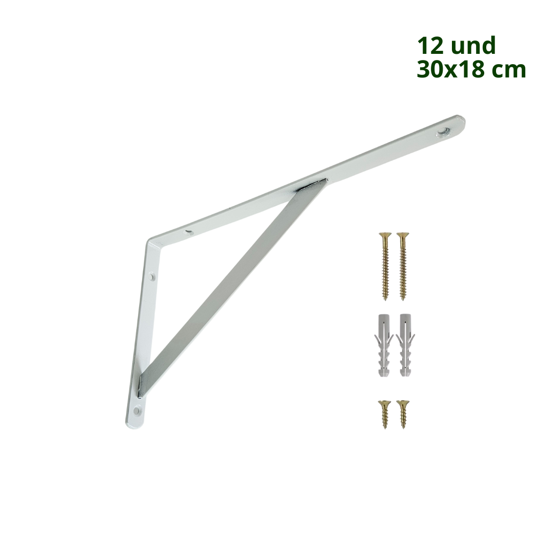 Kit com 12 Unidades — Suporte Mão Francesa Branca 30x18 cm — Com Bucha e Parafusos