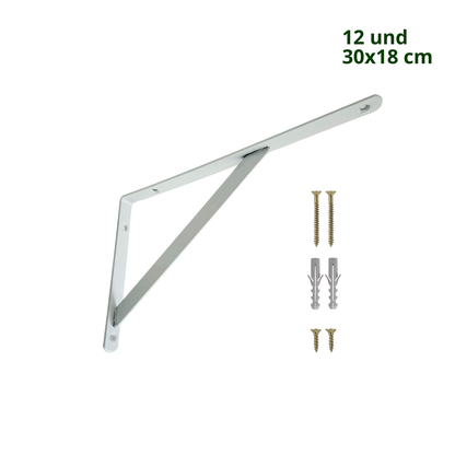 Kit com 12 Unidades — Suporte Mão Francesa Branca 30x18 cm — Com Bucha e Parafusos