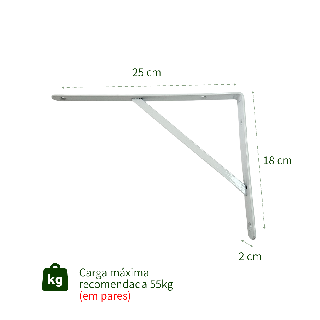 Kit com 12 Unidades — Suporte Mão Francesa Branca 25x18 cm — Com Bucha e Parafusos