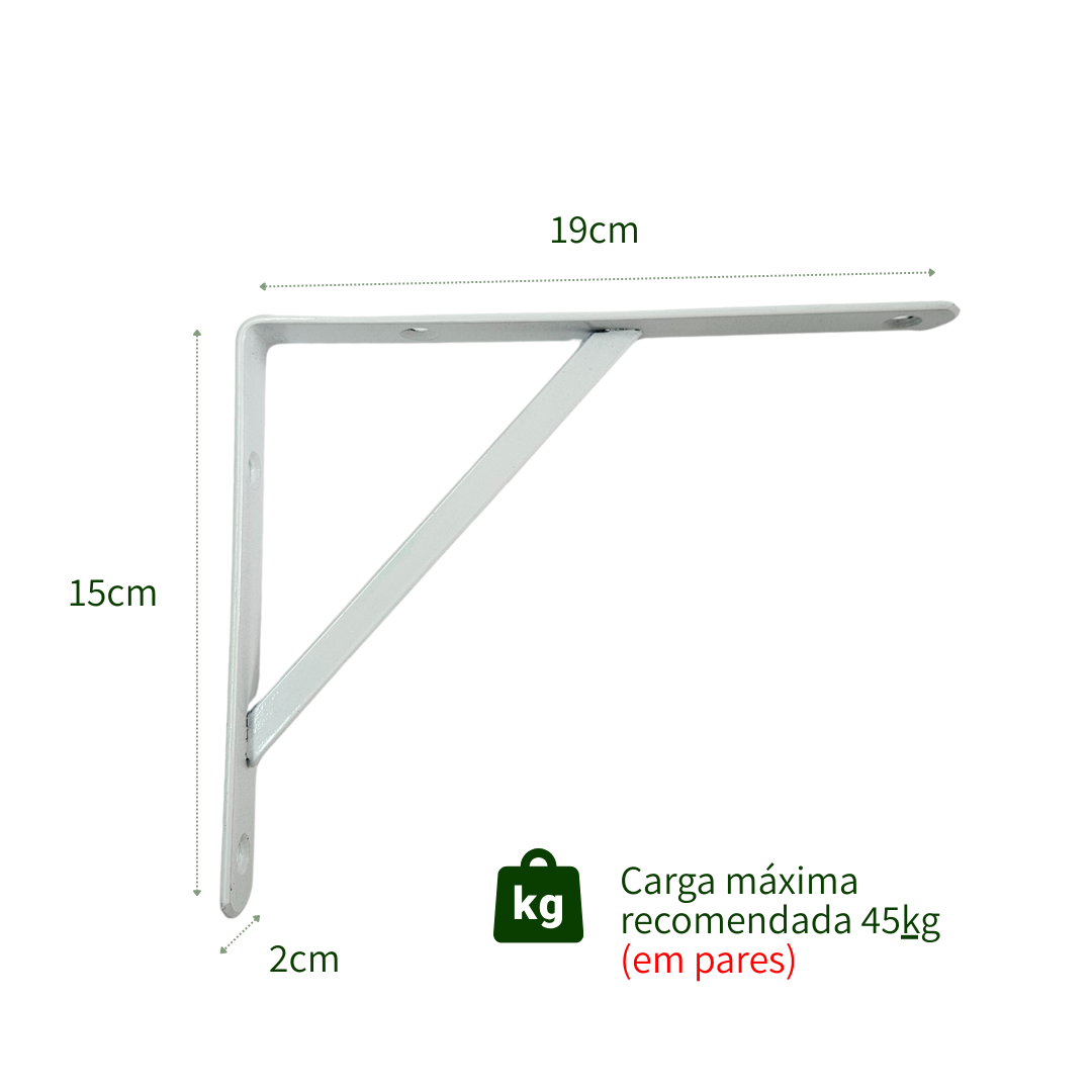 Kit com 12 Unidades — Suporte Mão Francesa Branca 19x15 cm — Com Bucha e Parafusos