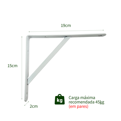 Kit com 12 Unidades — Suporte Mão Francesa Branca 19x15 cm — Com Bucha e Parafusos