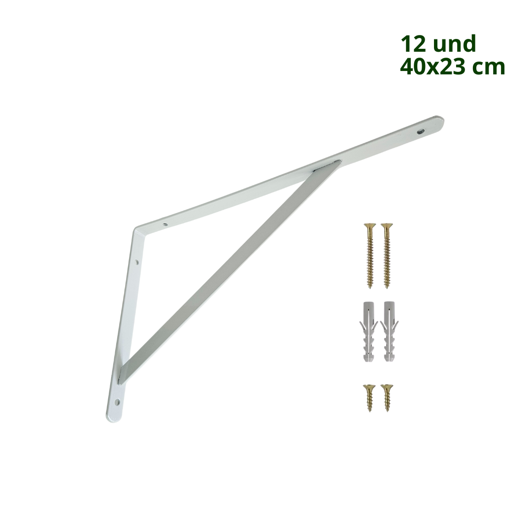 Kit com 12 Unidades — Suporte Mão Francesa Branca 40x23 cm — Com Bucha e Parafusos
