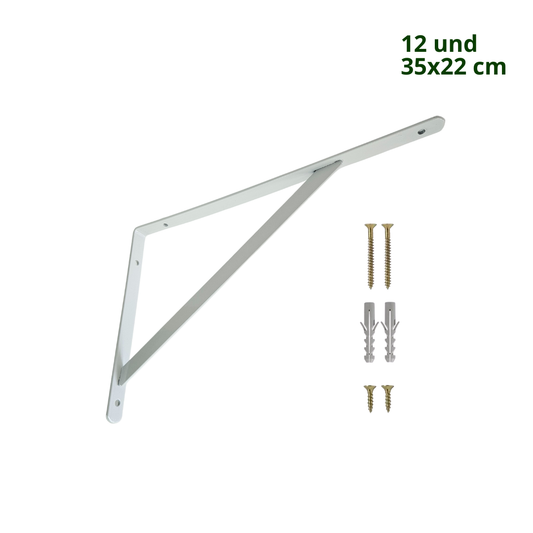 Kit com 12 Unidades — Suporte Mão Francesa Branca 35x22 cm — Com Bucha e Parafusos