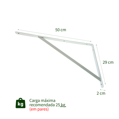 Kit com 12 Unidades — Suporte Mão Francesa Branca 50x29 cm — Com Bucha e Parafusos
