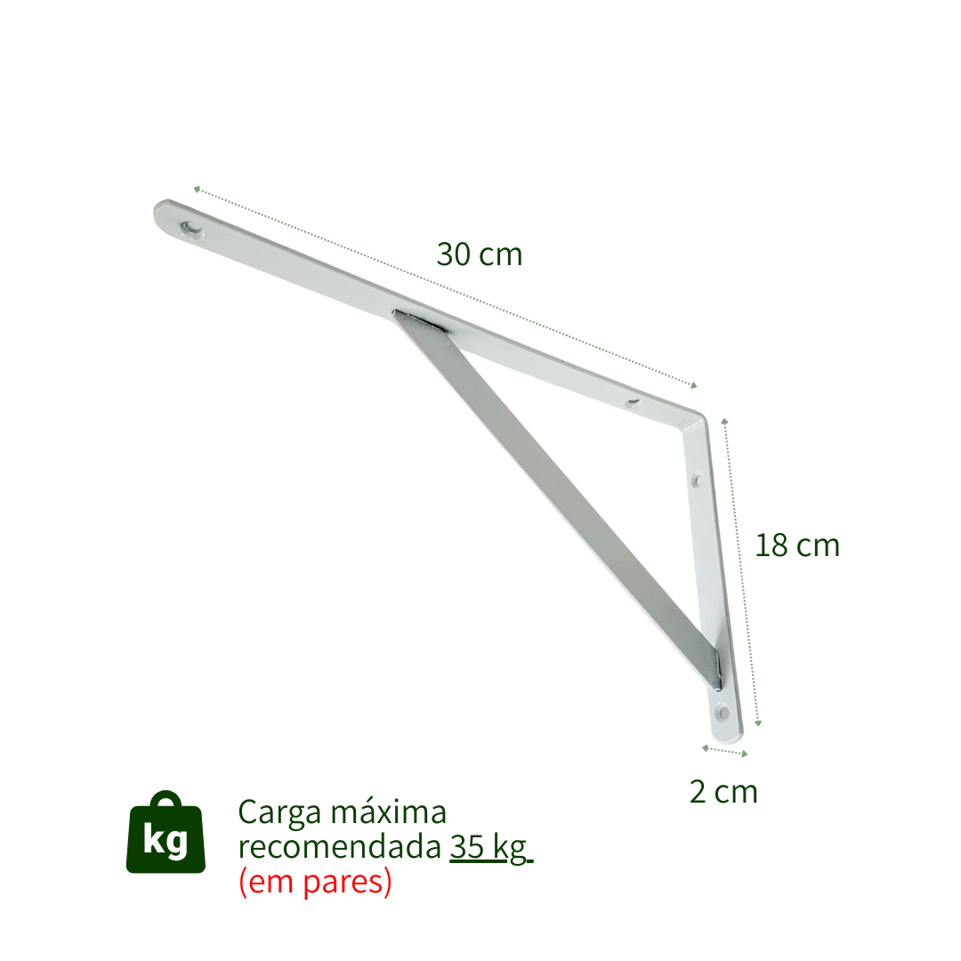 Kit com 12 Unidades — Suporte Mão Francesa Branca 30x18 cm — Com Bucha e Parafusos