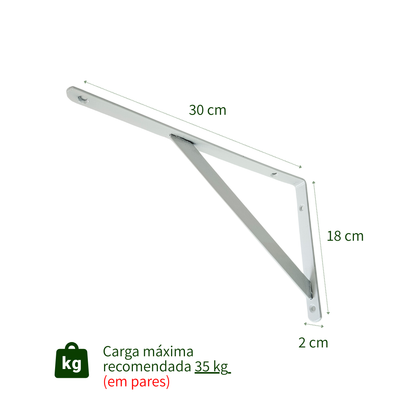 Kit com 12 Unidades — Suporte Mão Francesa Branca 30x18 cm — Com Bucha e Parafusos