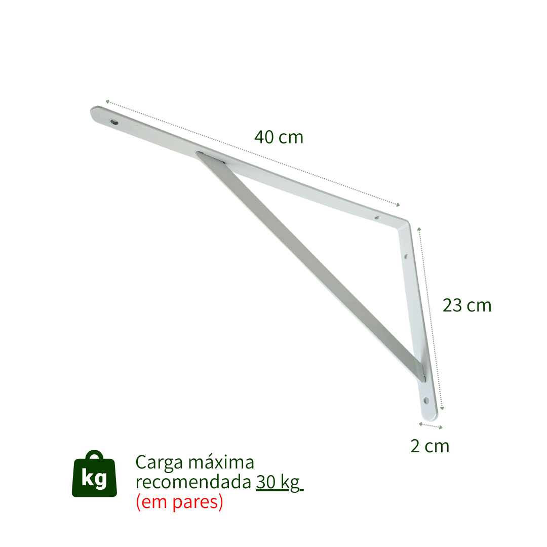 Kit com 12 Unidades — Suporte Mão Francesa Branca 40x23 cm — Com Bucha e Parafusos