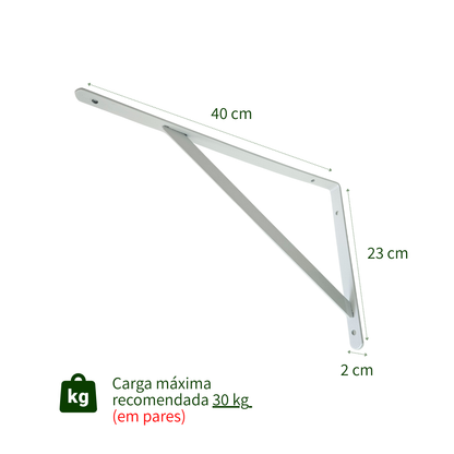 Kit com 12 Unidades — Suporte Mão Francesa Branca 40x23 cm — Com Bucha e Parafusos