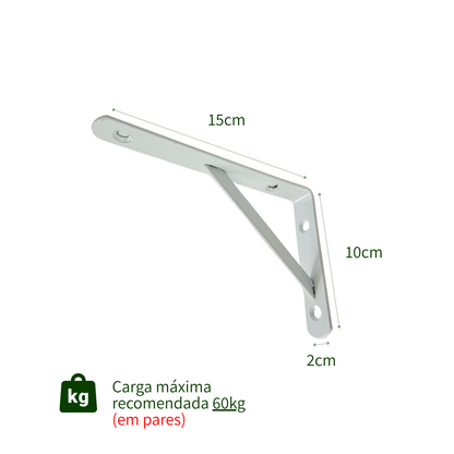 Kit com 12 Unidades — Suporte Mão Francesa Branca 15x10cm — Com Bucha e Parafusos