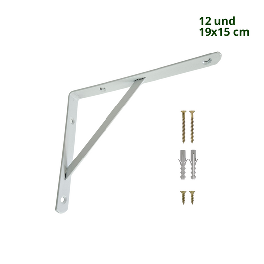 Kit com 12 Unidades — Suporte Mão Francesa Branca 19x15 cm — Com Bucha e Parafusos