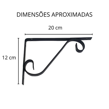 Kit 12 Suportes De Prateleira Mão Francesa Colonial 20x12 cm - Branco ou Preto Fosco