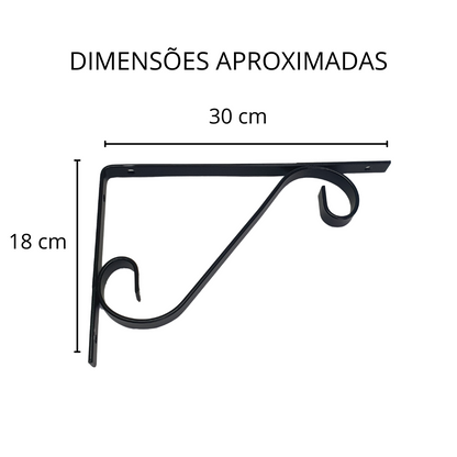 Kit 6 Suportes De Prateleira Mão Francesa Colonial 30x18 cm - Branco ou Preto Fosco