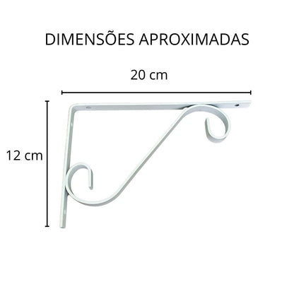 Kit 12 Suportes De Prateleira Mão Francesa Colonial 20x12 cm - Branco ou Preto Fosco