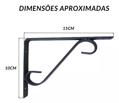 Kit 12 Suportes De Prateleira Mão Francesa Colonial 15x10 cm - Branco ou Preto Fosco