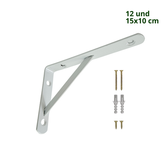 Kit com 12 Unidades — Suporte Mão Francesa Branca 15x10cm — Com Bucha e Parafusos