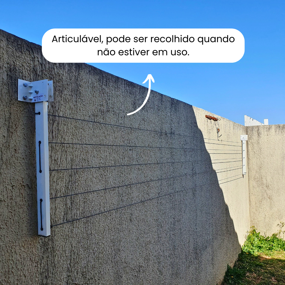 Varal Articulado de Parede Dws em Aço Reforçado - Preto ou Branco, 5 Cordas, Kit com 21m de Corda, Parafusos e Buchas